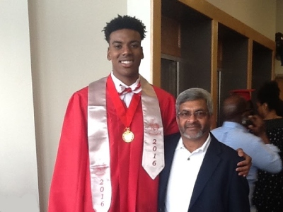 E.J. Galloway and Dr. Charles Gaymes at E.J.'s graduation ceremony in 2016. 
